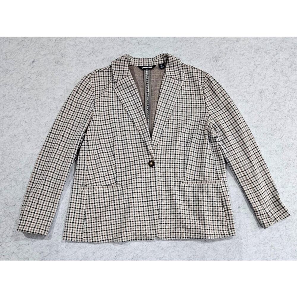 Lands’ End Houndstooth Cotton Blend Knit Blazer Brown Tan Womens Size XL